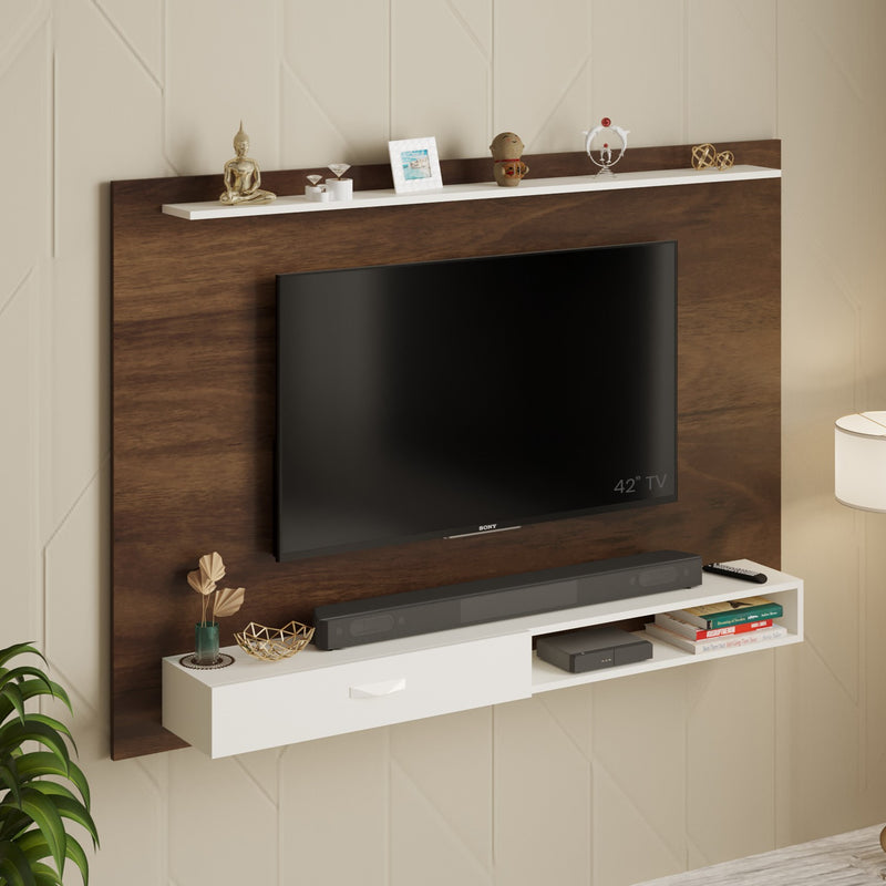 Lami TV unit & cabinet with shelves ideal for upto 60" TV - DIY (Brown Maple & White)