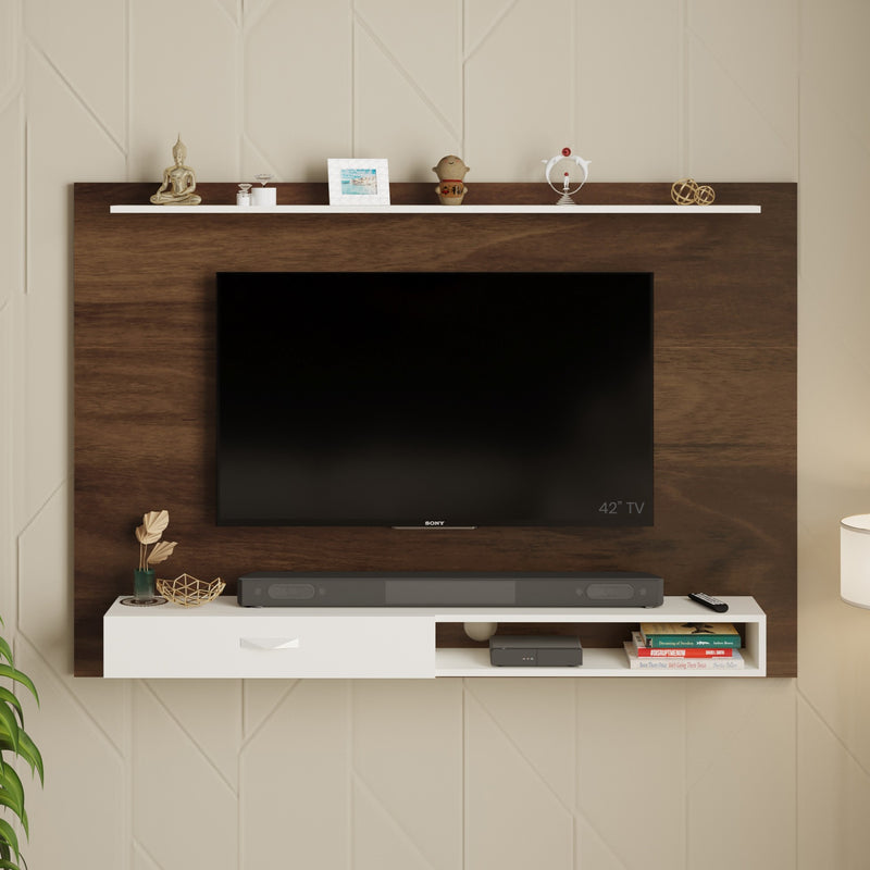 Lami TV unit & cabinet with shelves ideal for upto 60" TV - DIY (Brown Maple & White)