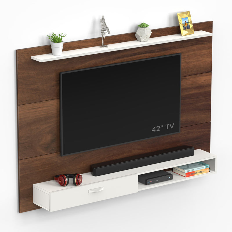 Lami TV unit & cabinet with shelves ideal for upto 60" TV - DIY (Brown Maple & White)
