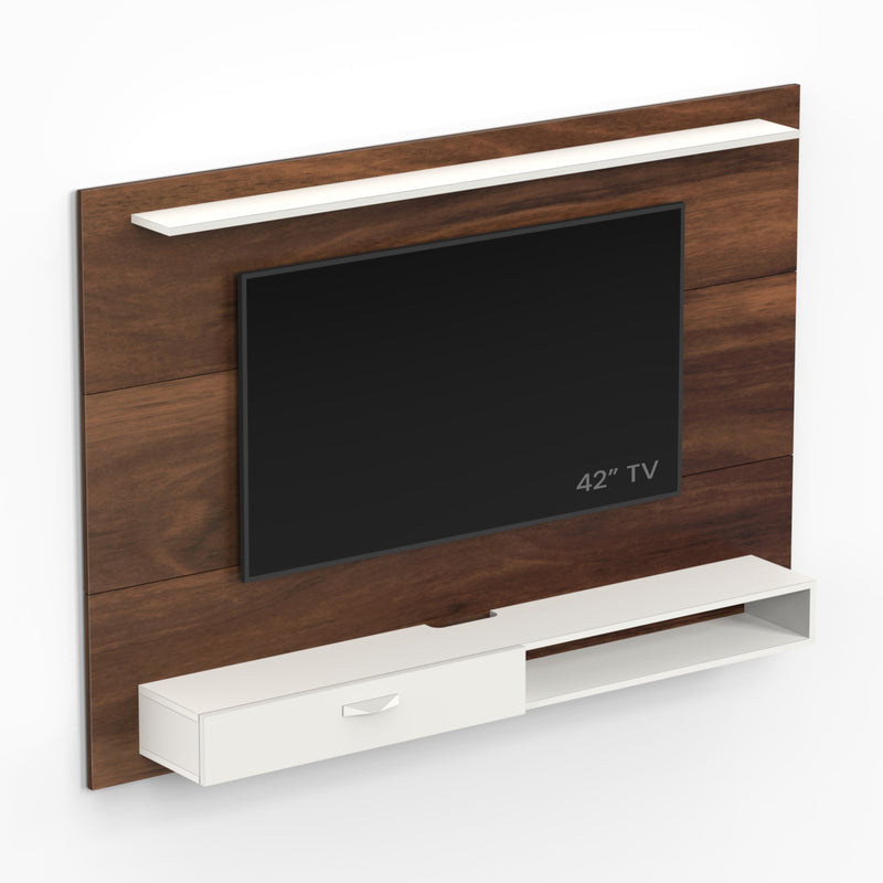 Lami TV unit & cabinet with shelves ideal for upto 60" TV - DIY (Brown Maple & White)