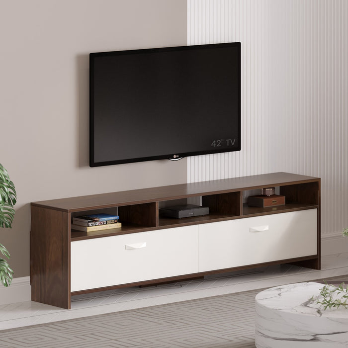 Mannsae Engineered Wood TV Entertainment Unit Set Top Box Stand/TV Cabinet with Shelves for Books & Décor Display Unit Bed Living Room Upto 65 Inches - DIY (Brown Maple & White)