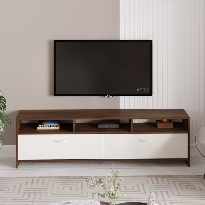 Mannsae Engineered Wood TV Entertainment Unit Set Top Box Stand/TV Cabinet with Shelves for Books & Décor Display Unit Bed Living Room Upto 65 Inches - DIY (Brown Maple & White)