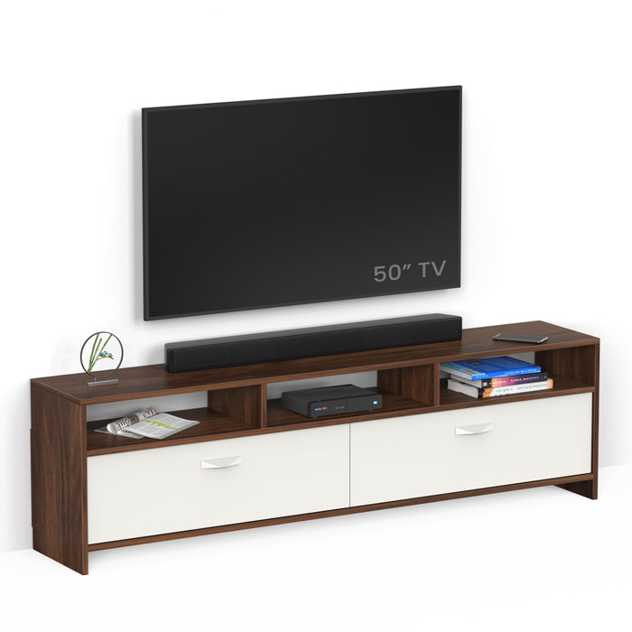 Mannsae Engineered Wood TV Entertainment Unit Set Top Box Stand/TV Cabinet with Shelves for Books & Décor Display Unit Bed Living Room Upto 65 Inches - DIY (Brown Maple & White)