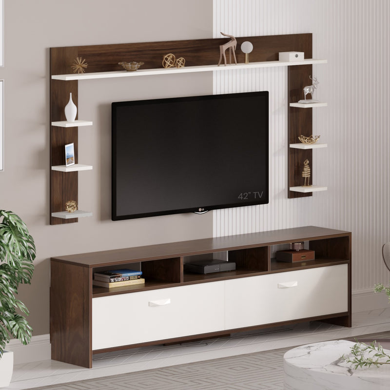 Mannsae Plus TV Unit & Cabinet with Shelves for Books fits upto 65 Inches  (Brown Maple & White)