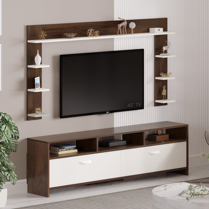 Mannsae Plus Engineered Wood TV Entertainment Unit Set Top Box Stand/TV Cabinet with Shelves for Books & Décor Display Unit Bed Living Room Upto 65 Inches - DIY (Brown Maple & White)