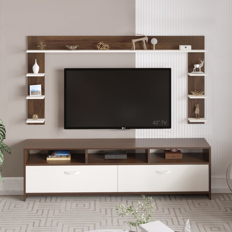 Mannsae Plus TV Unit & Cabinet with Shelves for Books fits upto 65 Inches  (Brown Maple & White)