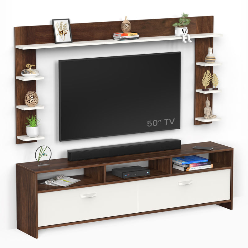 Mannsae Plus TV Unit & Cabinet with Shelves for Books fits upto 65 Inches  (Brown Maple & White)