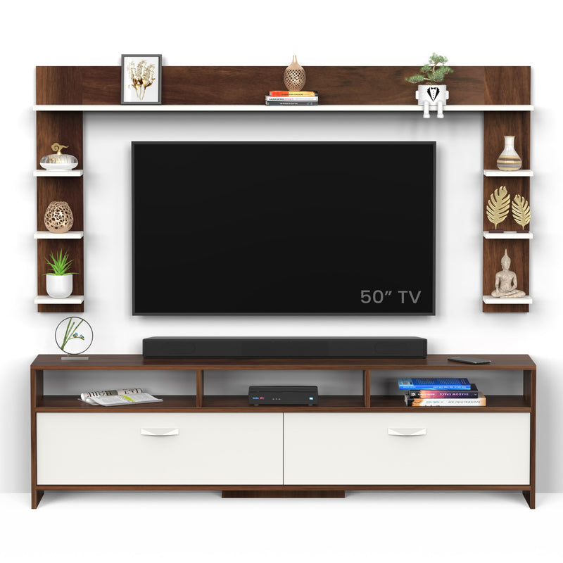 Mannsae Plus TV Unit & Cabinet with Shelves for Books fits upto 65 Inches  (Brown Maple & White)