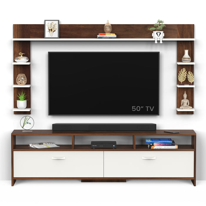 Mannsae Plus Engineered Wood TV Entertainment Unit Set Top Box Stand/TV Cabinet with Shelves for Books & Décor Display Unit Bed Living Room Upto 65 Inches - DIY (Brown Maple & White)