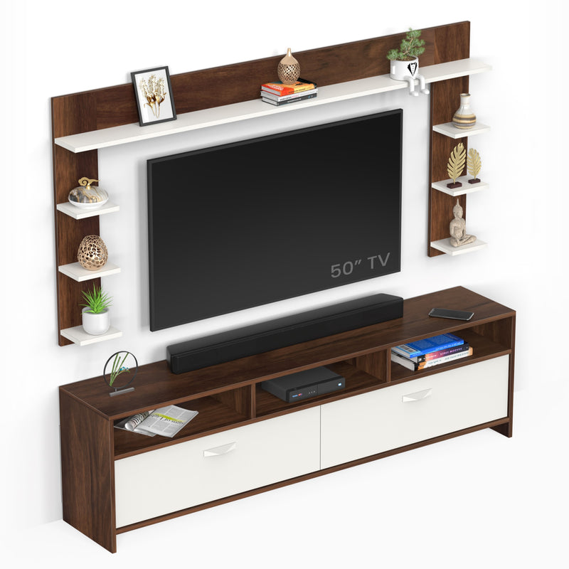 Mannsae Plus TV Unit & Cabinet with Shelves for Books fits upto 65 Inches  (Brown Maple & White)