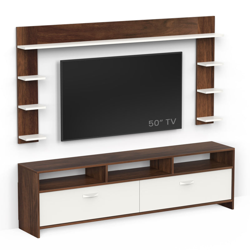 Mannsae Plus TV Unit & Cabinet with Shelves for Books fits upto 65 Inches  (Brown Maple & White)