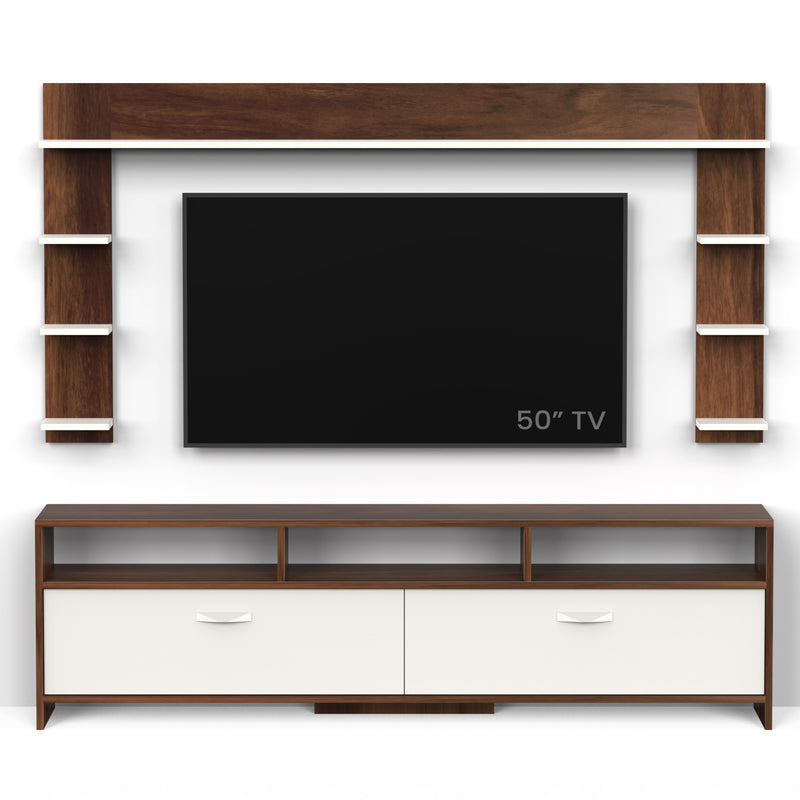 Mannsae Plus TV Unit & Cabinet with Shelves for Books fits upto 65 Inches  (Brown Maple & White)