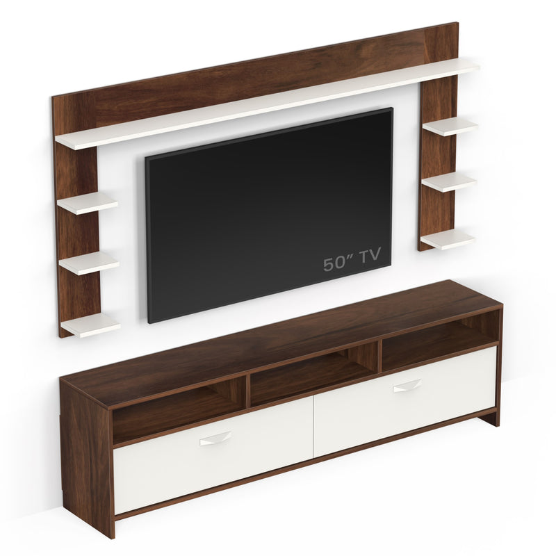 Mannsae Plus TV Unit & Cabinet with Shelves for Books fits upto 65 Inches  (Brown Maple & White)
