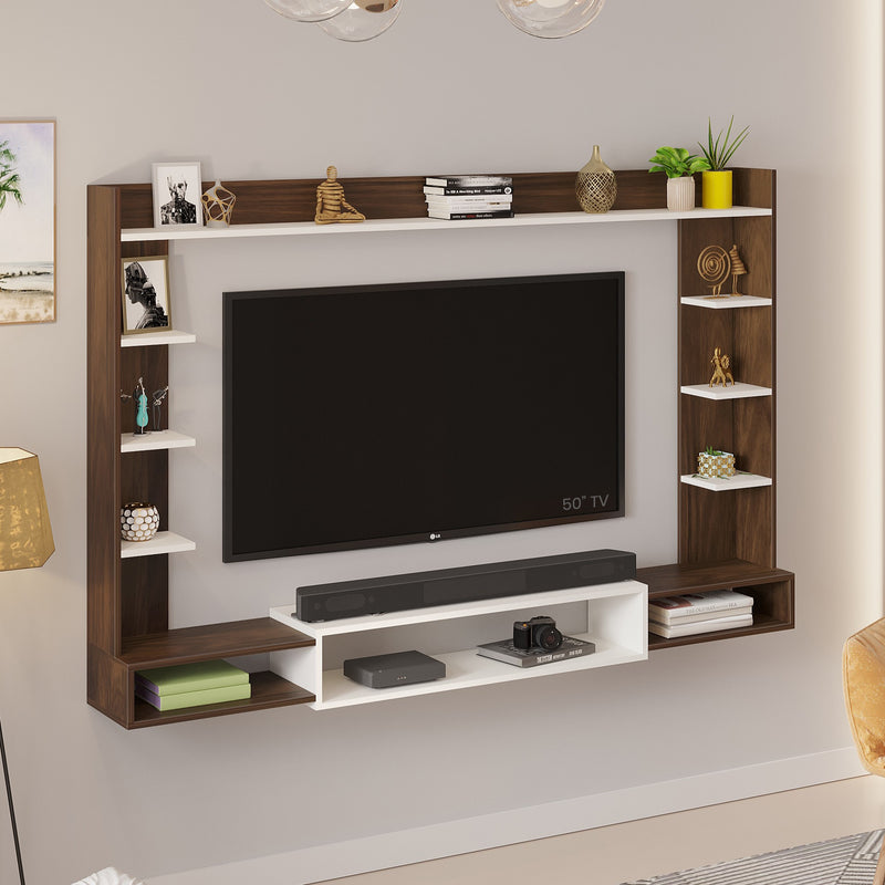Orelia TV unit cabinet with shelves for books & décor display , ideal for 60 inches TV- DIY (Brown Maple & White)