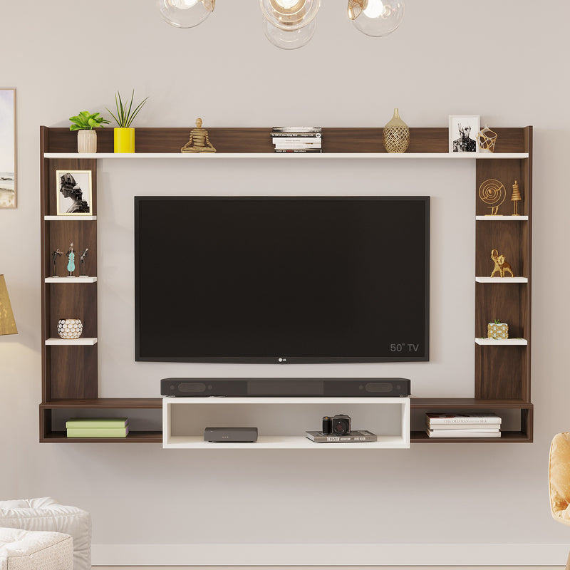 Orelia TV unit cabinet with shelves for books & décor display , ideal for 60 inches TV- DIY (Brown Maple & White)