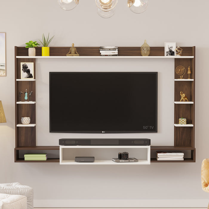 Orelia Engineered Wood TV Entertainment Unit Set Top Box Stand/TV Cabinet with Shelves for Books & Décor Display Unit Bed Living Room Upto 60 Inches - DIY (Brown Maple & White)