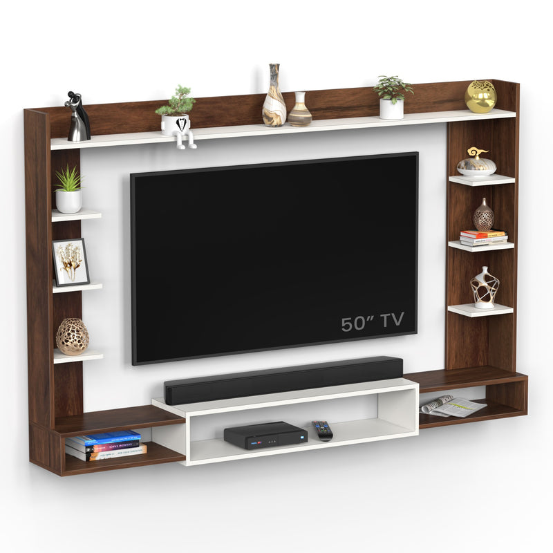 Orelia TV unit cabinet with shelves for books & décor display , ideal for 60 inches TV- DIY (Brown Maple & White)