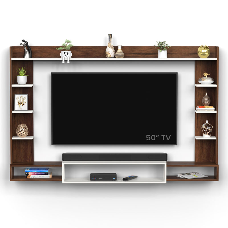 Orelia TV unit cabinet with shelves for books & décor display , ideal for 60 inches TV- DIY (Brown Maple & White)