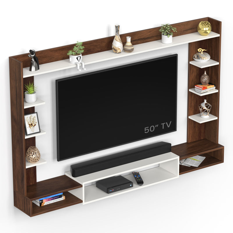 Orelia TV unit cabinet with shelves for books & décor display , ideal for 60 inches TV- DIY (Brown Maple & White)