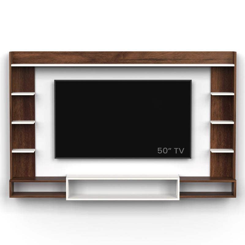 Orelia TV unit cabinet with shelves for books & décor display , ideal for 60 inches TV- DIY (Brown Maple & White)
