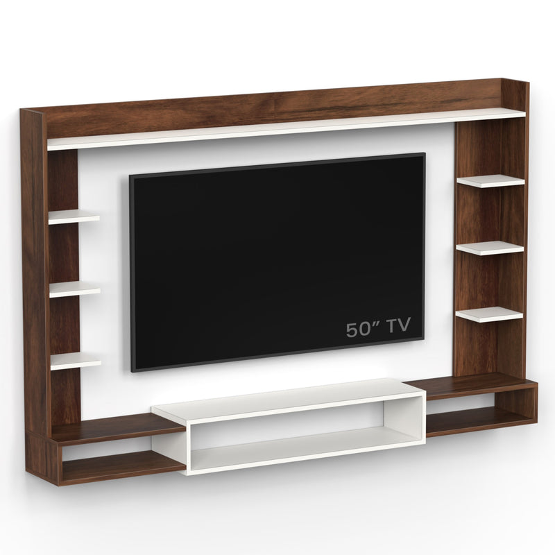 Orelia TV unit cabinet with shelves for books & décor display , ideal for 60 inches TV- DIY (Brown Maple & White)