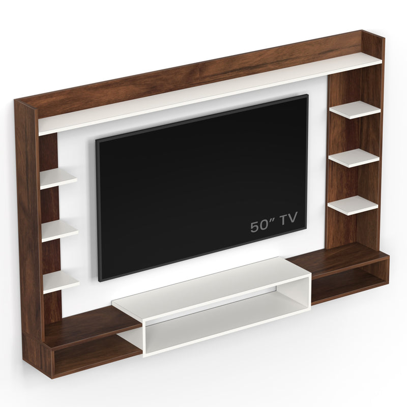 Orelia TV unit cabinet with shelves for books & décor display , ideal for 60 inches TV- DIY (Brown Maple & White)