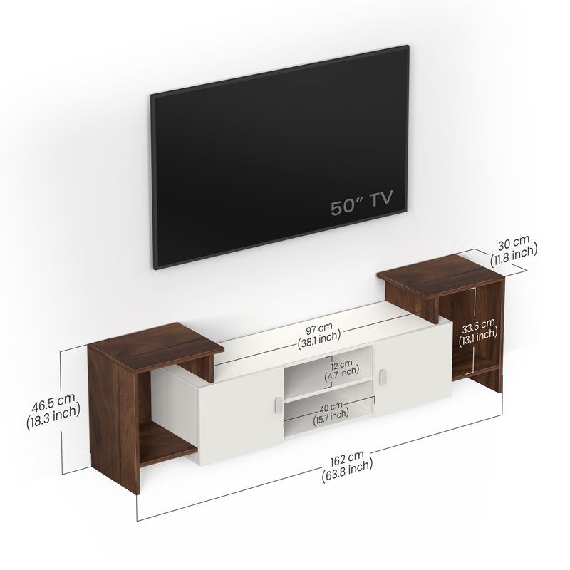 Optimal TV unit & cabinet ideal for upto 65 Inches TV - DIY (Brown Maple & White)