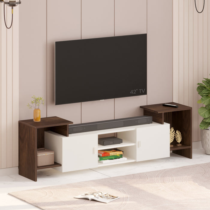 Optimal Engineered Wood TV Entertainment Unit Set Top Box Stand/TV Cabinet with Shelves for Books & Décor Display Unit Bed Living Room Upto 65 Inches - DIY (Brown Maple & White)