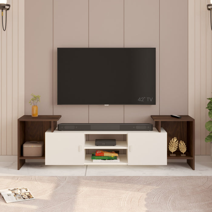 Optimal Engineered Wood TV Entertainment Unit Set Top Box Stand/TV Cabinet with Shelves for Books & Décor Display Unit Bed Living Room Upto 65 Inches - DIY (Brown Maple & White)