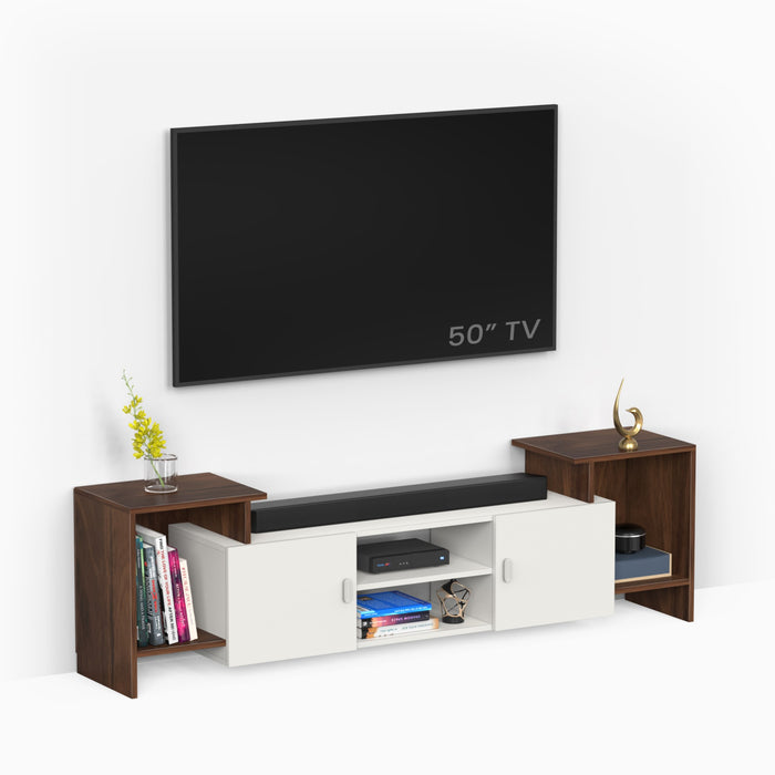 Optimal Engineered Wood TV Entertainment Unit Set Top Box Stand/TV Cabinet with Shelves for Books & Décor Display Unit Bed Living Room Upto 65 Inches - DIY (Brown Maple & White)