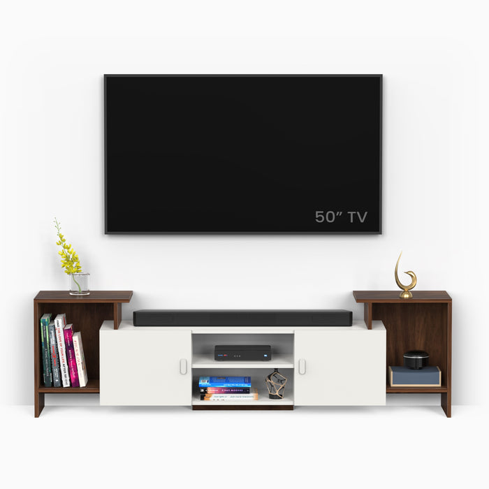 Optimal Engineered Wood TV Entertainment Unit Set Top Box Stand/TV Cabinet with Shelves for Books & Décor Display Unit Bed Living Room Upto 65 Inches - DIY (Brown Maple & White)