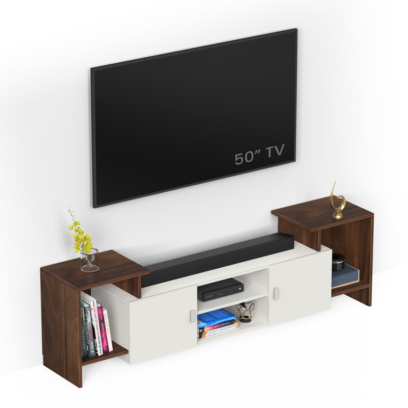 Optimal TV unit & cabinet ideal for upto 65 Inches TV - DIY (Brown Maple & White)