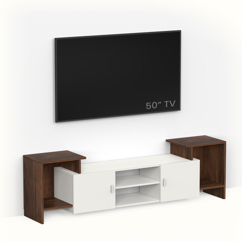 Optimal TV unit & cabinet ideal for upto 65 Inches TV - DIY (Brown Maple & White)