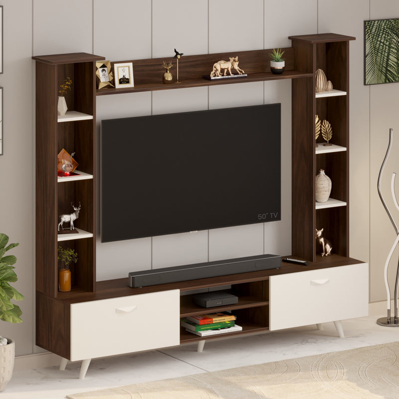 Pinn TV unit cabinet with storage & shelves , ideal for 60 inches TV- DIY (Brown Maple & White)