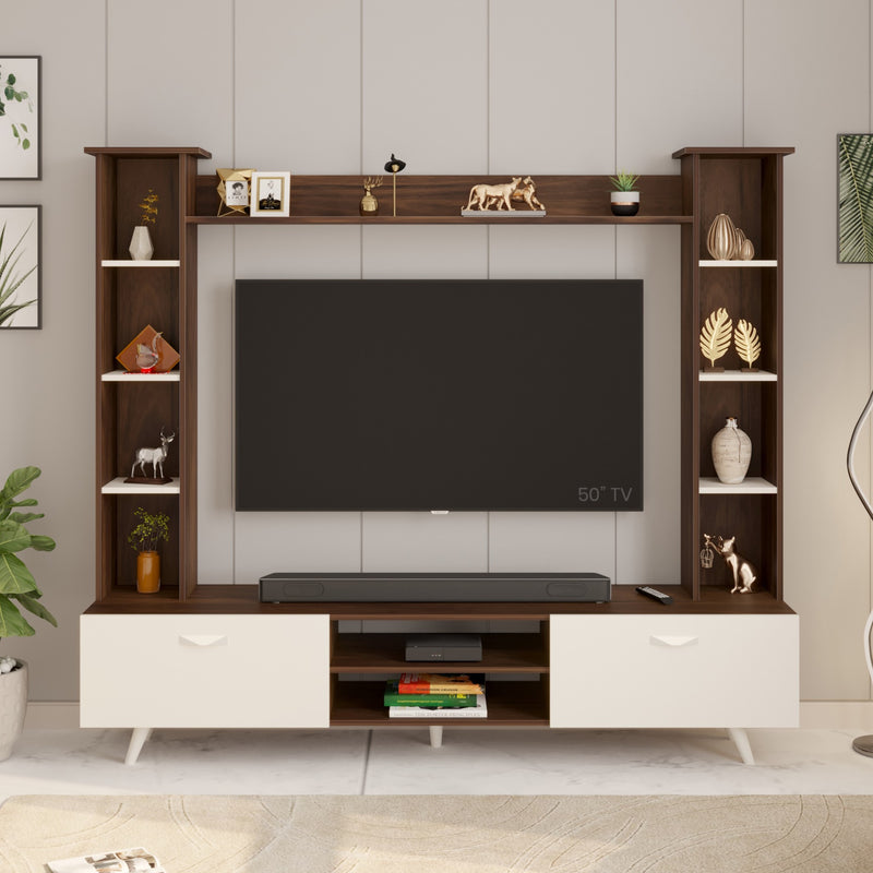 Pinn TV unit cabinet with storage & shelves , ideal for 60 inches TV- DIY (Brown Maple & White)