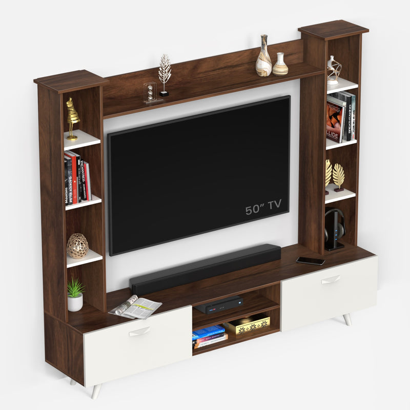 Pinn TV unit cabinet with storage & shelves , ideal for 60 inches TV- DIY (Brown Maple & White)