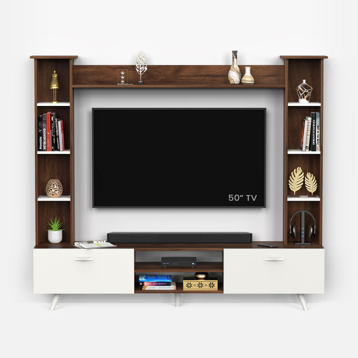 Pinn Engineered Wood TV Entertainment Unit Set Top Box Stand/TV Cabinet with Shelves for Books & Décor Display Unit Bed Living Room Upto 60 Inches - DIY (Brown Maple & White)