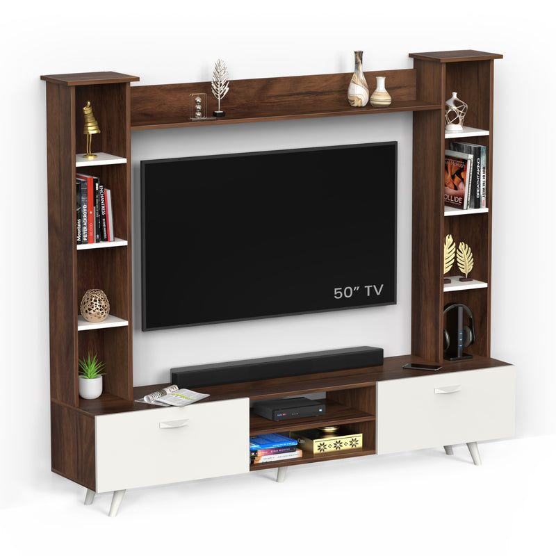 Pinn TV unit cabinet with storage & shelves , ideal for 60 inches TV- DIY (Brown Maple & White)