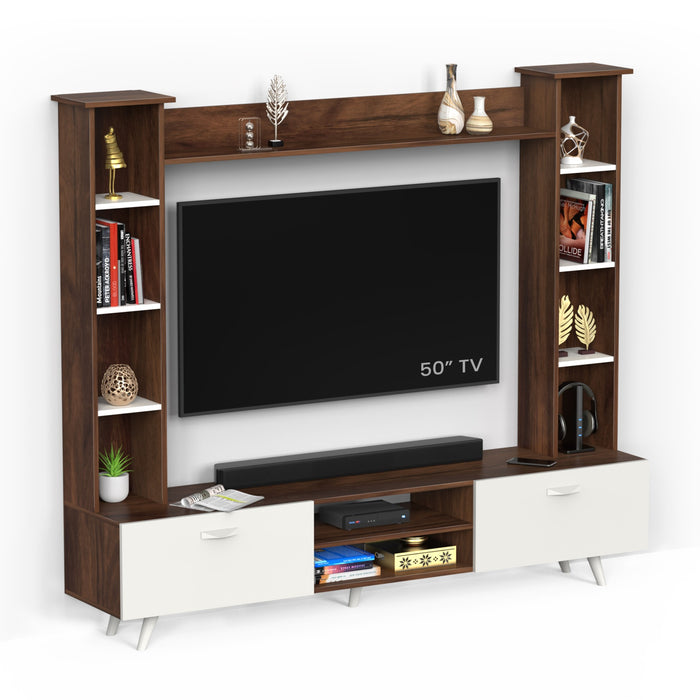 Pinn Engineered Wood TV Entertainment Unit Set Top Box Stand/TV Cabinet with Shelves for Books & Décor Display Unit Bed Living Room Upto 60 Inches - DIY (Brown Maple & White)
