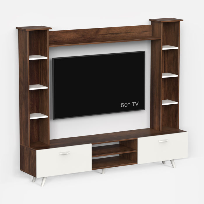Pinn Engineered Wood TV Entertainment Unit Set Top Box Stand/TV Cabinet with Shelves for Books & Décor Display Unit Bed Living Room Upto 60 Inches - DIY (Brown Maple & White)