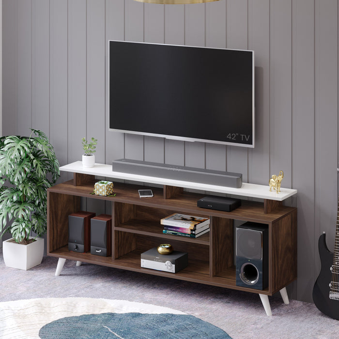 Skiddo Lite Engineered Wood TV Entertainment Unit Set Top Box Stand/TV Cabinet with Shelves for Books & Décor Display Unit Bed Living Room Upto 55 Inches - DIY (Brown Maple & White)