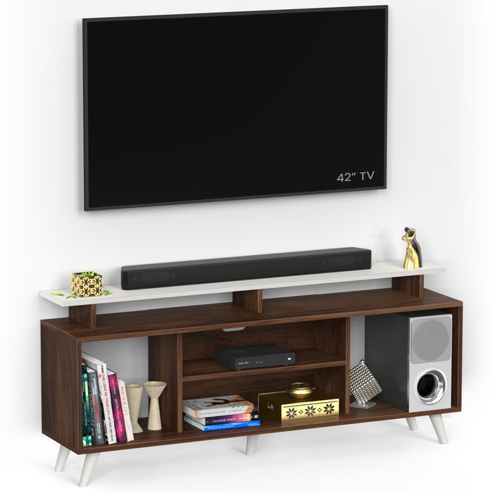 Skiddo Lite Engineered Wood TV Entertainment Unit Set Top Box Stand/TV Cabinet with Shelves for Books & Décor Display Unit Bed Living Room Upto 55 Inches - DIY (Brown Maple & White)