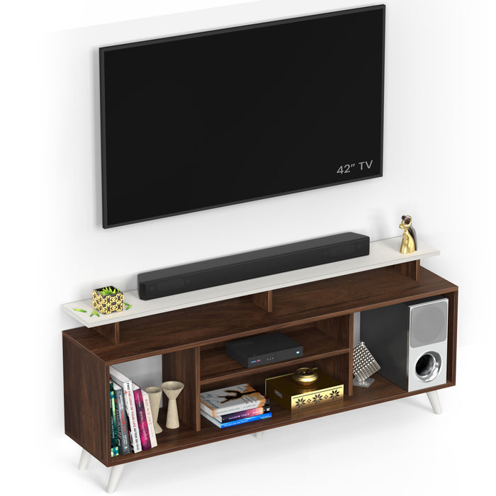Skiddo Lite Engineered Wood TV Entertainment Unit Set Top Box Stand/TV Cabinet with Shelves for Books & Décor Display Unit Bed Living Room Upto 55 Inches - DIY (Brown Maple & White)