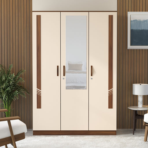 Andrie 3 Door Wardrobe with Mirror and Drawer |Maple & Beige