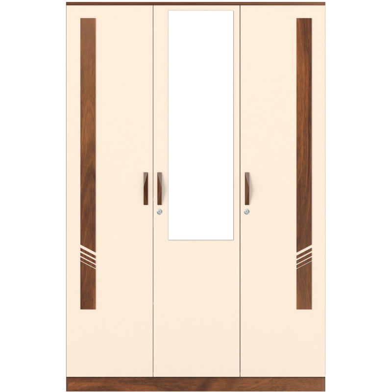 Andrie 3 Door Wardrobe with Mirror and Drawer |Maple & Beige