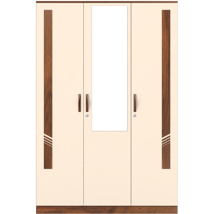 Andrie 3 Door Wardrobe with Mirror and Drawer |Maple & Beige