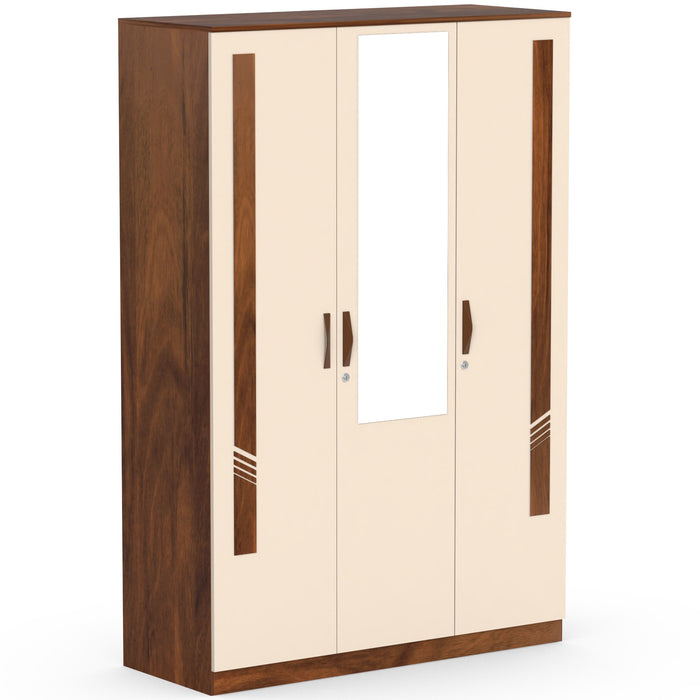 Andrie 3 Door Wardrobe with Mirror and Drawer |Maple & Beige