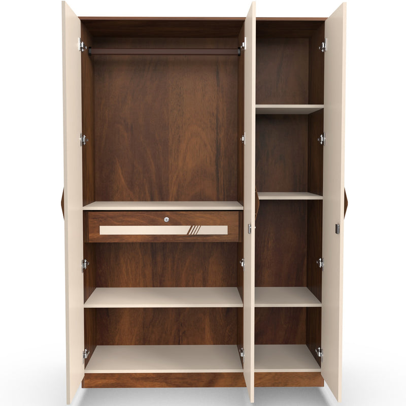 Andrie 3 Door Wardrobe with Mirror and Drawer |Maple & Beige