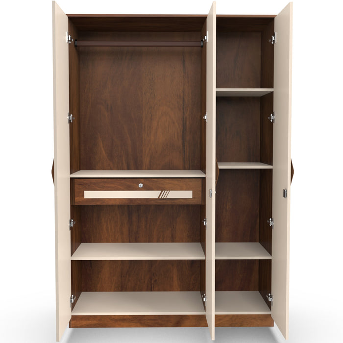 Andrie 3 Door Wardrobe with Mirror and Drawer |Maple & Beige