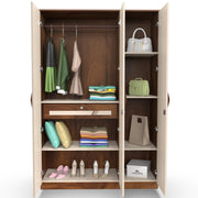 Andrie 3 Door Wardrobe with Mirror and Drawer |Maple & Beige